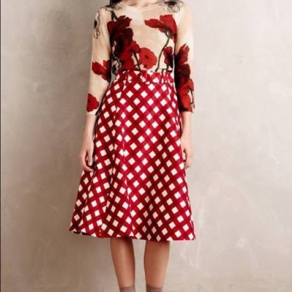 Anthropologie “Peony” Checkered Skirt w Belt